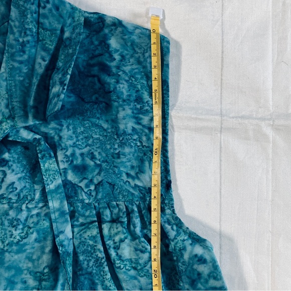 Blue Batik Style Handmade Women's Sleeveless Renaissance Tunic V Neck Tie Up - Picture 5 of 13